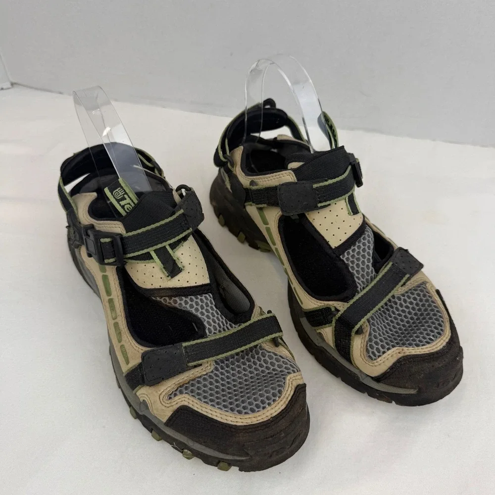Teva Gamma 6473 Hiking Sandals Mens 8 Tan Black Green Stealth Rubber Sole